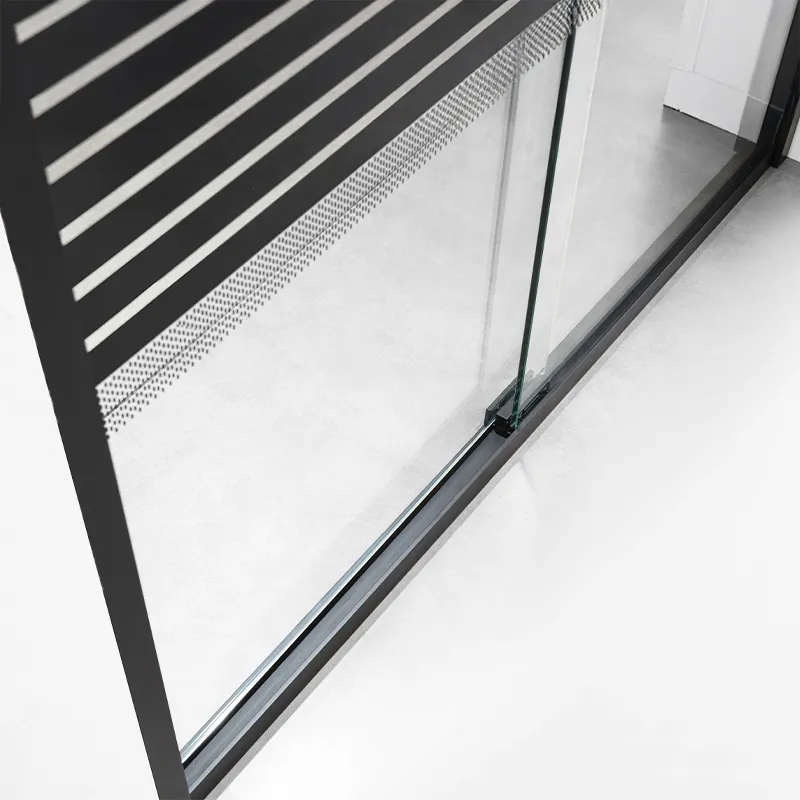 RAVONI SHOWER ENCLOSURE SRS0722-LA2201B-120 MATTE BLACK ALUMINUM DUAL SLIDING GLASS DOOR PRINTED LINES